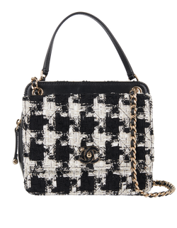 Tweed Two-Way Bag, Leather/Fabric, Black/White, AC, 29924706(2019), 3*